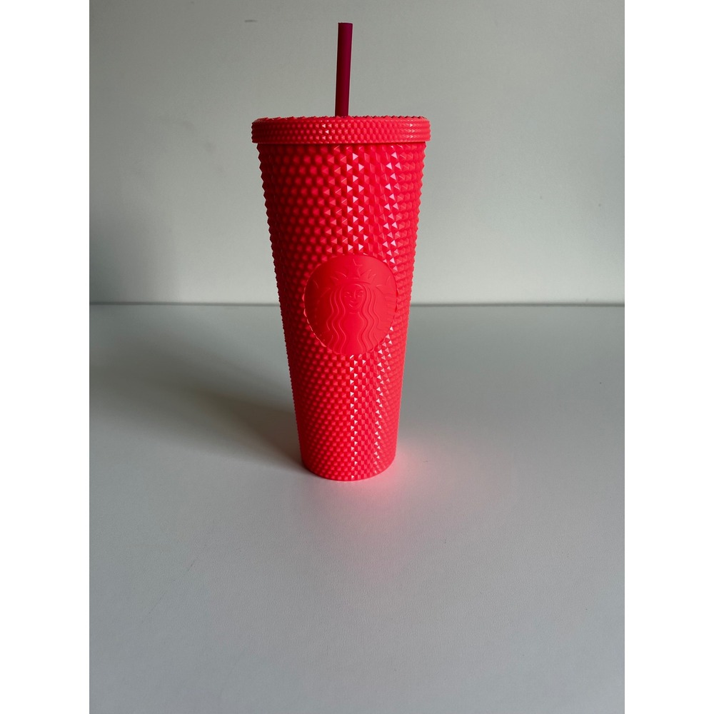 Starbucks 24 oz Studded Tumbler‎ Hot Pink New Venti Cold Cup with Straw